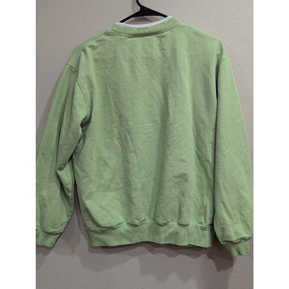 Cute frog & mushroom embroidered light green sweatshirt by Morning Sun size L - Picture 4 of 7
